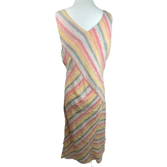 J Jill Love Linen Petite M Striped Linen Maxi Dress Summer Coastal Casual‎ Lined - Picture 2 of 14